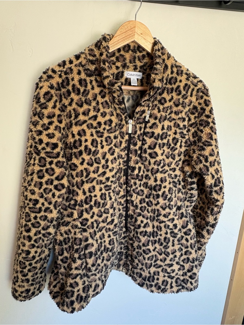 Calvin Klein Leopard Print Teddy Jacket - Tan & Black
